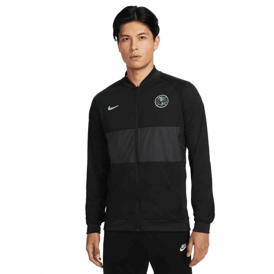 Soccer Apparel * | Nike Club America I96 Anthem Jacket Black/Healing Jade Jackets & Sweatshirts