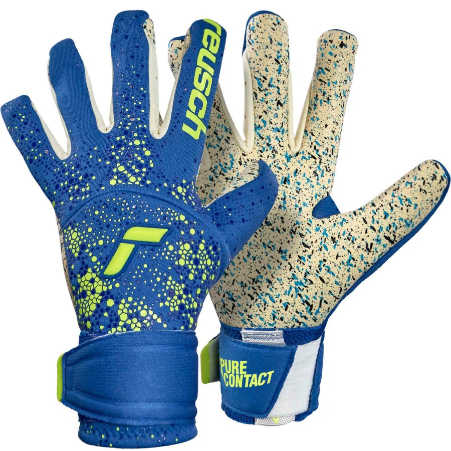 Soccer Equipment * | Kids Reusch Pure Contact Fusion Goalkeeper Gloves True Blue & Safety Yellow Soccer Equipment