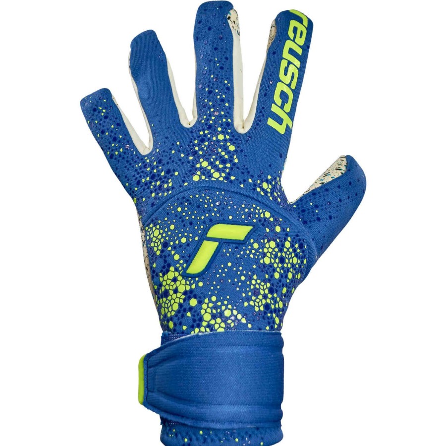 Soccer Equipment * | Kids Reusch Pure Contact Fusion Goalkeeper Gloves True Blue & Safety Yellow Soccer Equipment