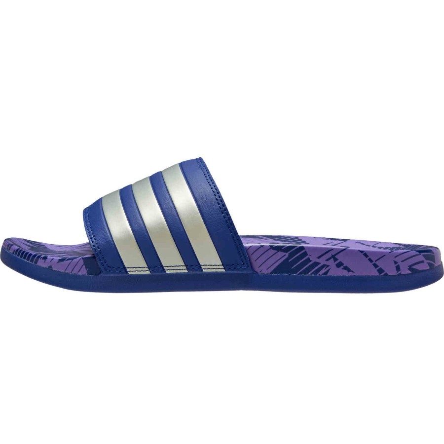 Soccer Shoes * | Adidas Argentina Adilette Comfort Slides Legacy Indigo & Silver Metallic Soccer Shoes