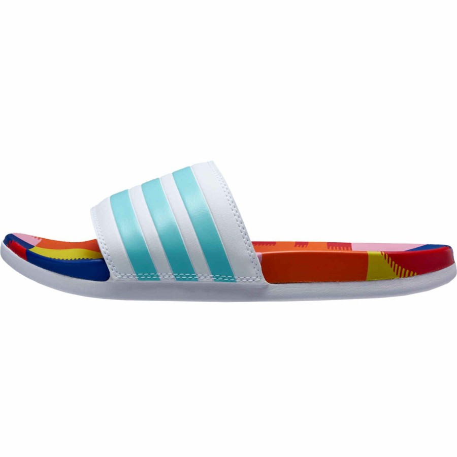 Soccer Shoes * | Adidas Belgium Adilette Comfort Slides White & Clear Aqua With Active Blue Soccer Shoes