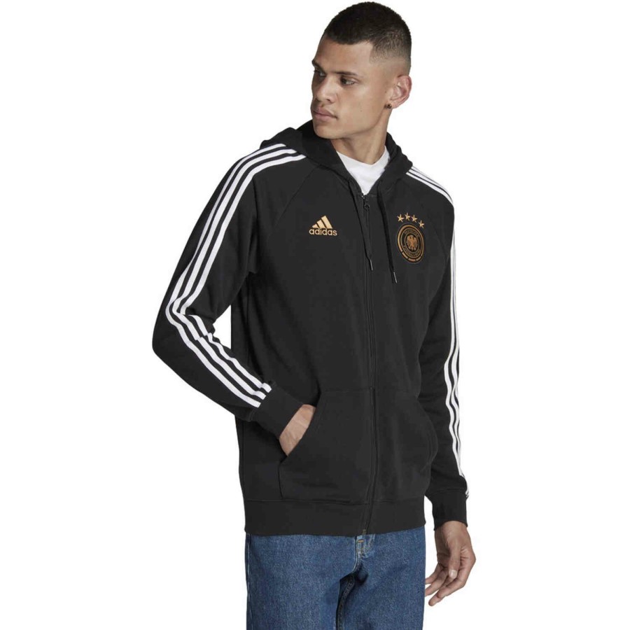 Soccer Apparel * | Adidas Germany Full-Zip Lifestyle Hoodie Black/White Jackets & Sweatshirts