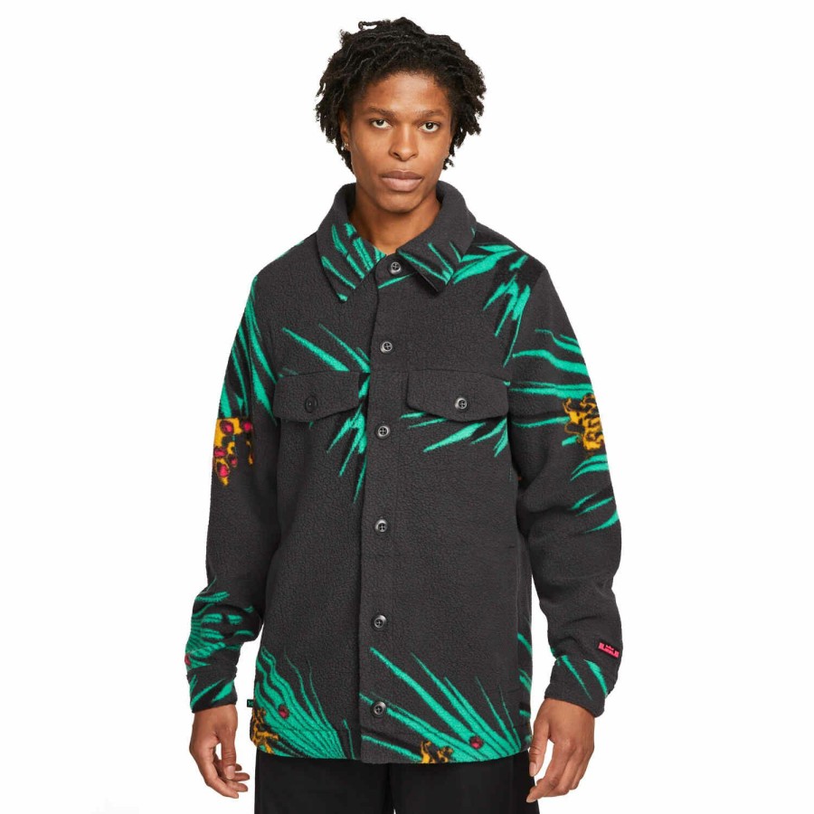 Soccer Apparel * | Nike X Lbj Tropical Sherpa Button-Up Jacket Dark Smoke Grey Jackets & Sweatshirts