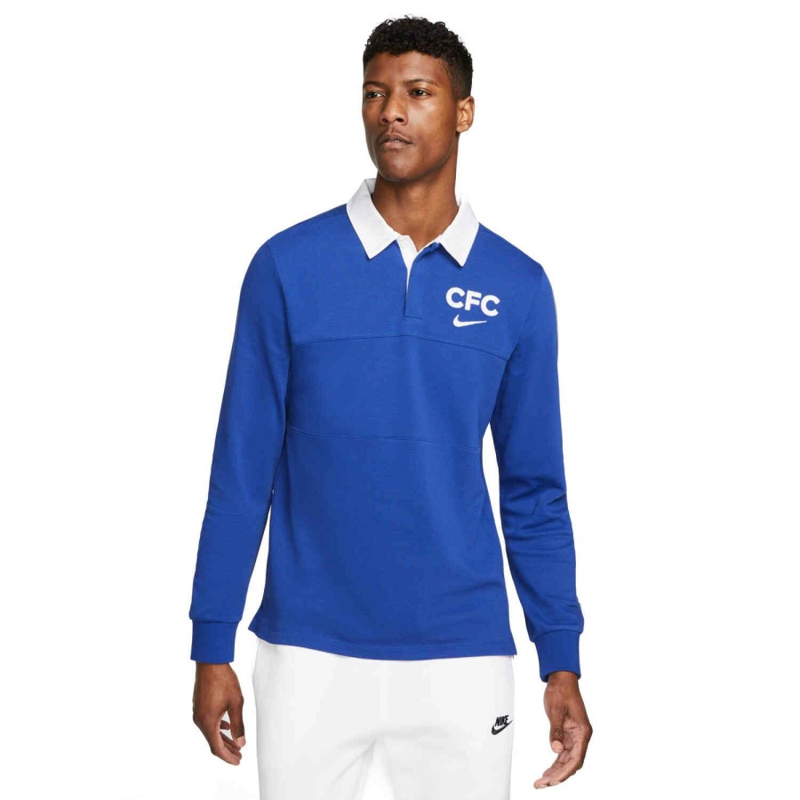 Soccer Apparel * | Nike Chelsea L/S Polo Rush Blue/White Soccer Shirts