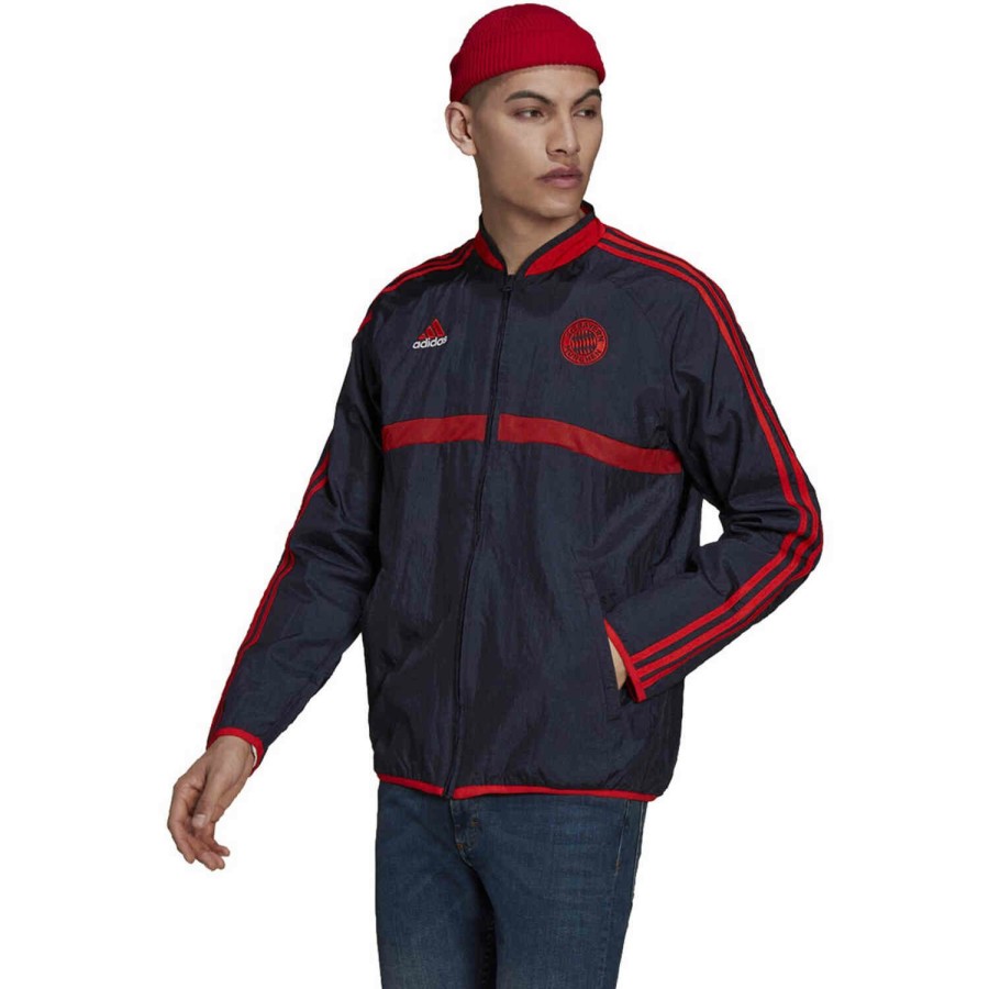 Soccer Apparel * | Adidas Bayern Munich Icons Woven Jacket Night Navy Jackets & Sweatshirts