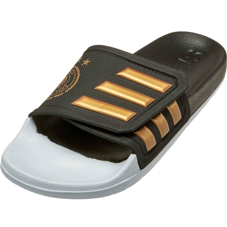 Soccer Shoes * | Adidas Germany Adilette Tnd Slides Black & Tactile Gold Metallic With White Soccer Shoes