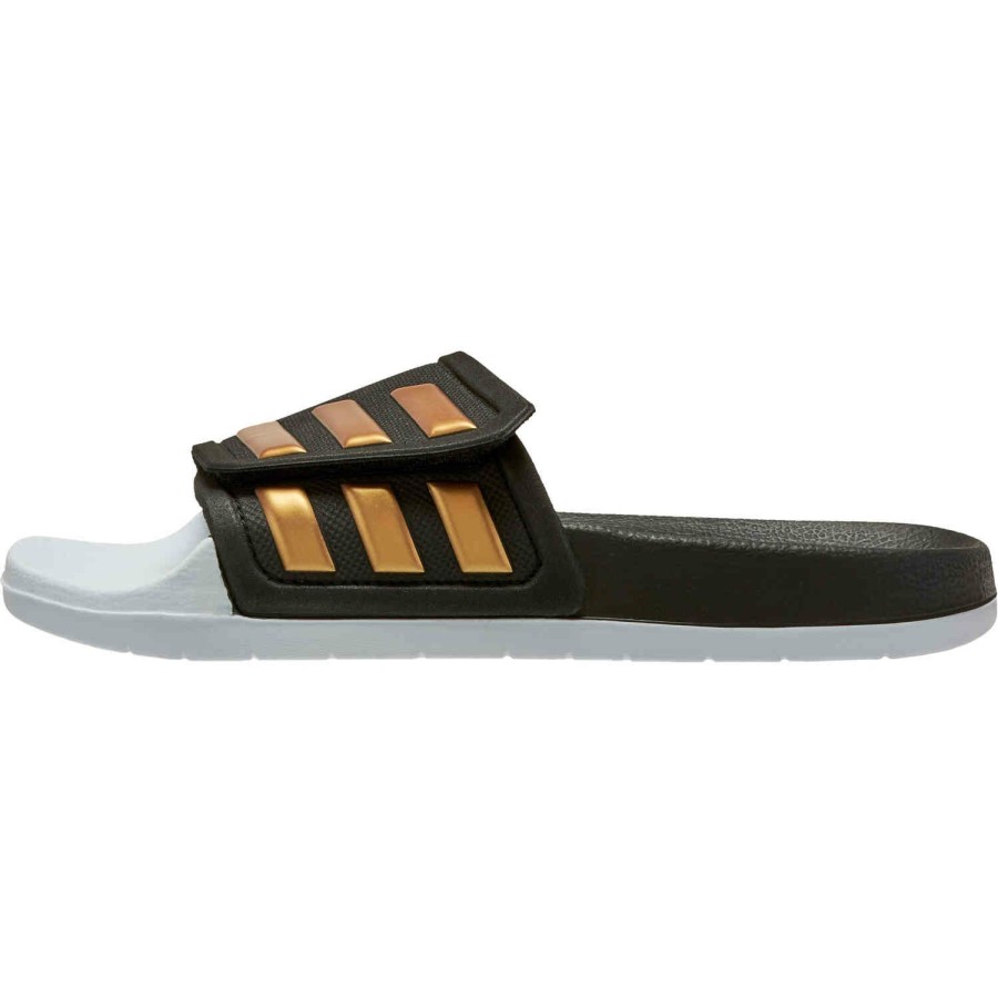 Soccer Shoes * | Adidas Germany Adilette Tnd Slides Black & Tactile Gold Metallic With White Soccer Shoes