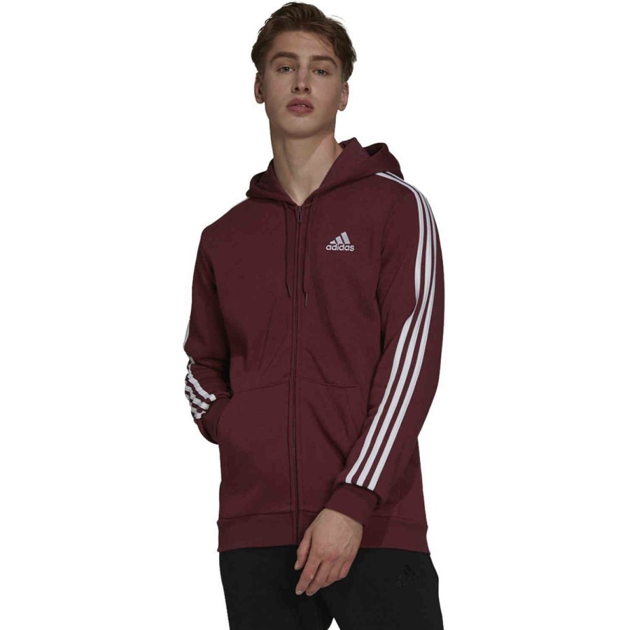 Soccer Apparel * | Adidas Essentials Fleece Full-Zip Hoodie Victory Crimson/White Jackets & Sweatshirts