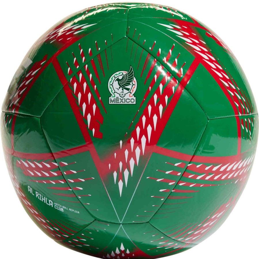 Soccer Equipment * | Adidas Mexico Rihla Club Soccer Ball Vivid Green & Scarlet With White Soccer Equipment