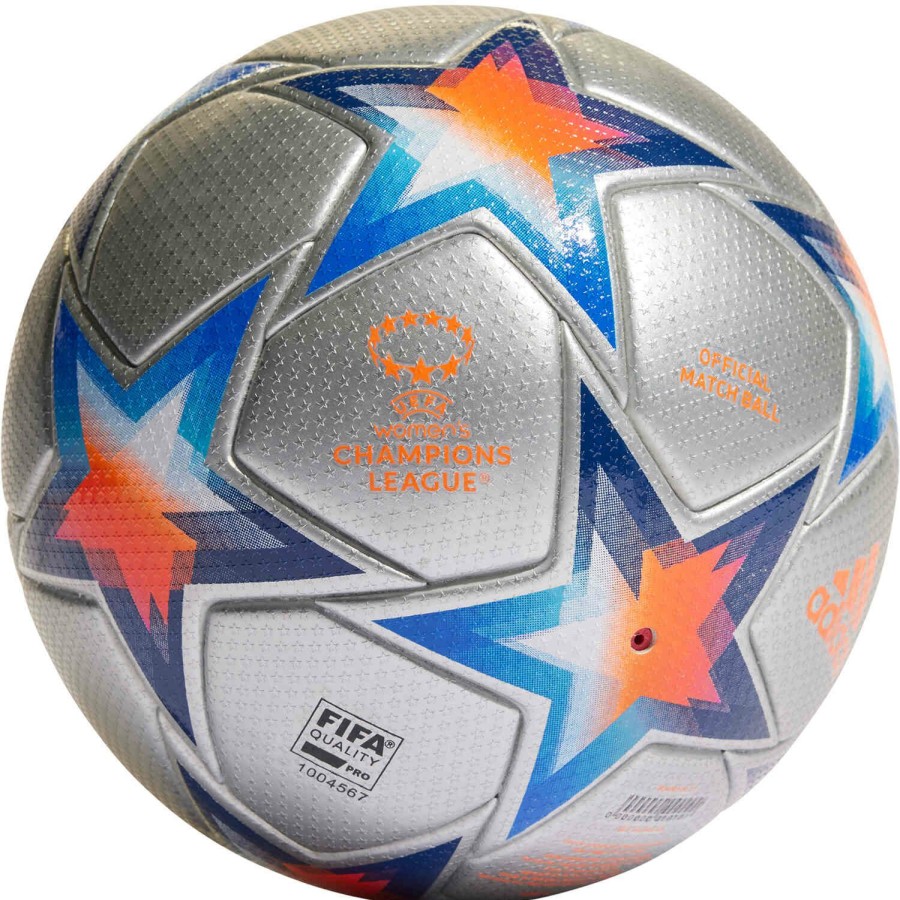 Soccer Equipment * | Adidas Womens Ucl Pro Official Match Soccer Ball Silver Metallic & Pantone With Solar Orange Soccer Equipment