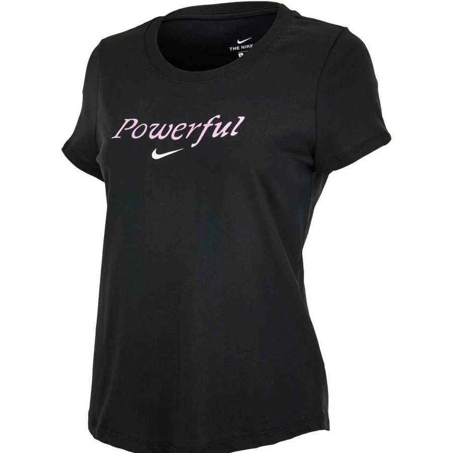 Soccer Apparel * | Girls Nike "Powerful" Scoop Tee Black/Pink Foam Soccer Shirts