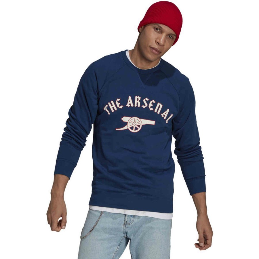 Soccer Apparel * | Adidas Arsenal Graphic Crew Mystery Blue Jackets & Sweatshirts