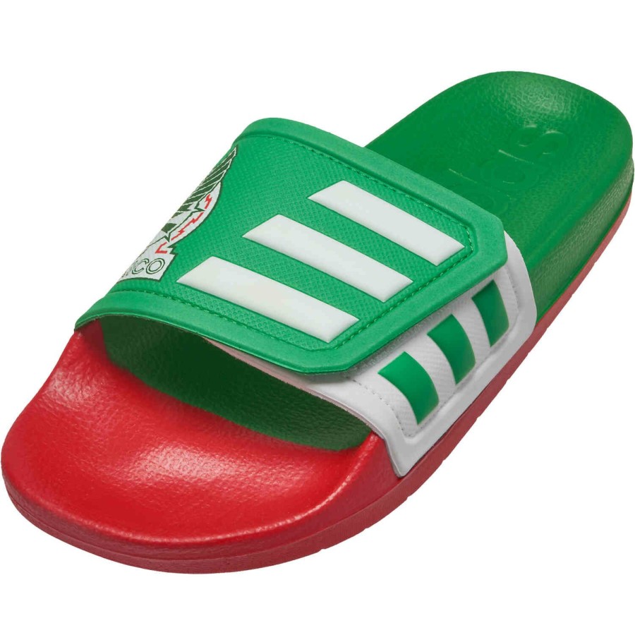 Soccer Shoes * | Adidas Mexico Adilette Tnd Slides Vivid Green & White With Scarlet Soccer Shoes