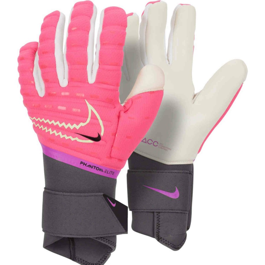 Soccer Equipment * | Nike Phantom Elite Goalkeeper Gloves Hyper Pink & Iron Grey With Barely Volt Soccer Equipment