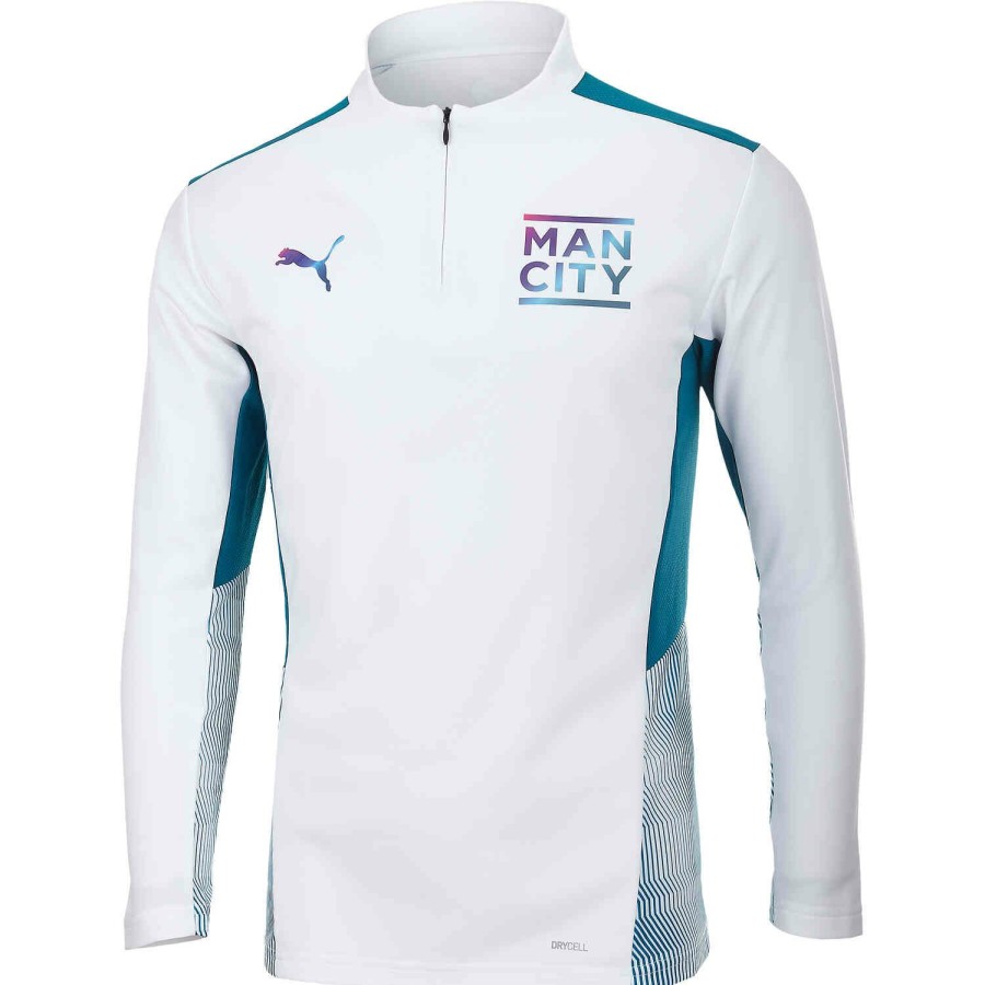 Soccer Apparel * | Puma Manchester City 1/4 Zip Drill Top White/Ocean Depths Jackets & Sweatshirts