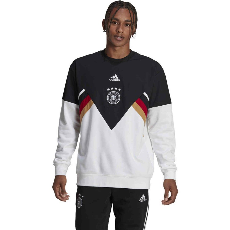 Soccer Apparel * | Adidas Germany Icons Lifestyle Crew Black/White Jackets & Sweatshirts