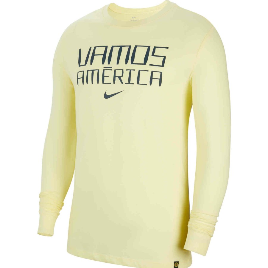 Soccer Apparel * | Nike Club America L/S Voice Lifestyle Tee Lemon Chiffon Soccer Shirts