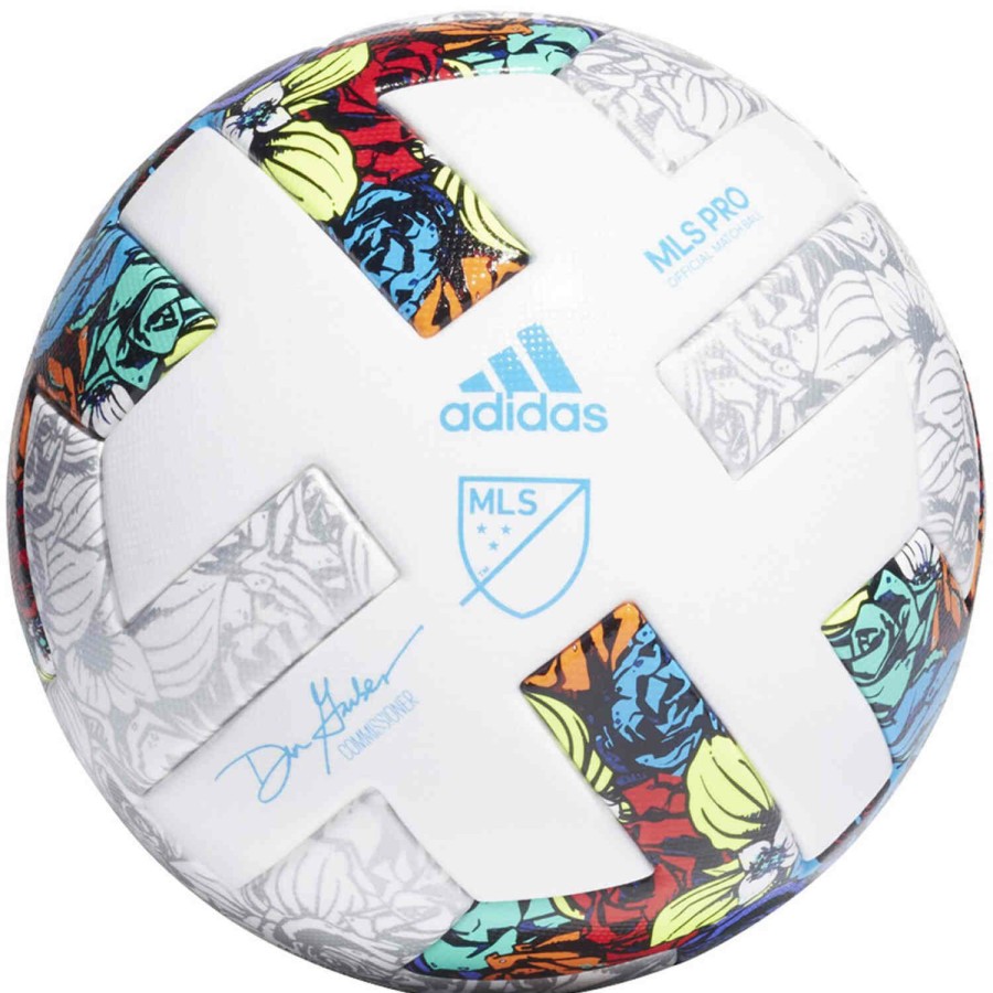 Soccer Equipment * | Adidas Mls Pro Official Match Soccer Ball White & Solar Yellow With Power Blue Soccer Equipment