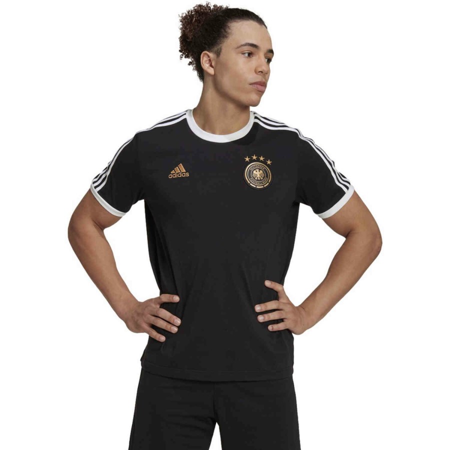 Soccer Apparel * | Adidas Germany 3-Stripes Lifestyle Tee Black/White Soccer Shirts