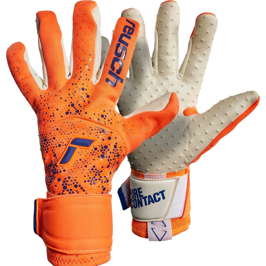 Soccer Equipment * | Reusch Pure Contact Speedbump Goalkeeper Gloves Shocking Orange & Blue Soccer Equipment