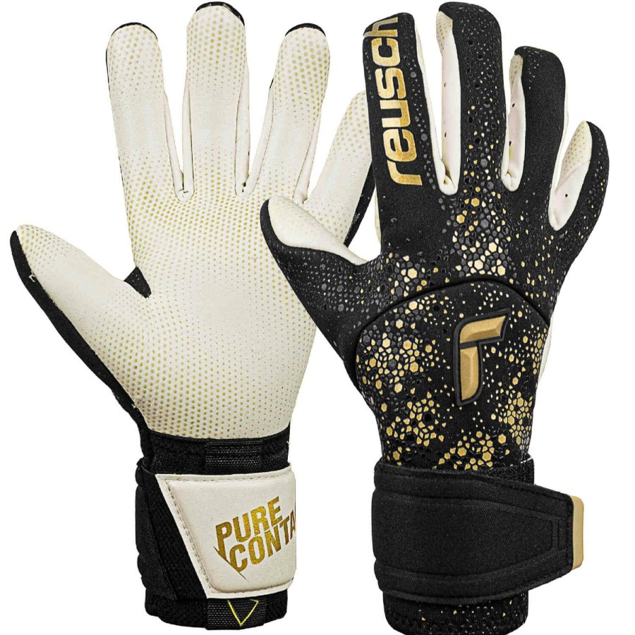 Soccer Equipment * | Reusch Pure Contact Gold X Glueprint Goalkeeper Gloves Black & Gold Soccer Equipment