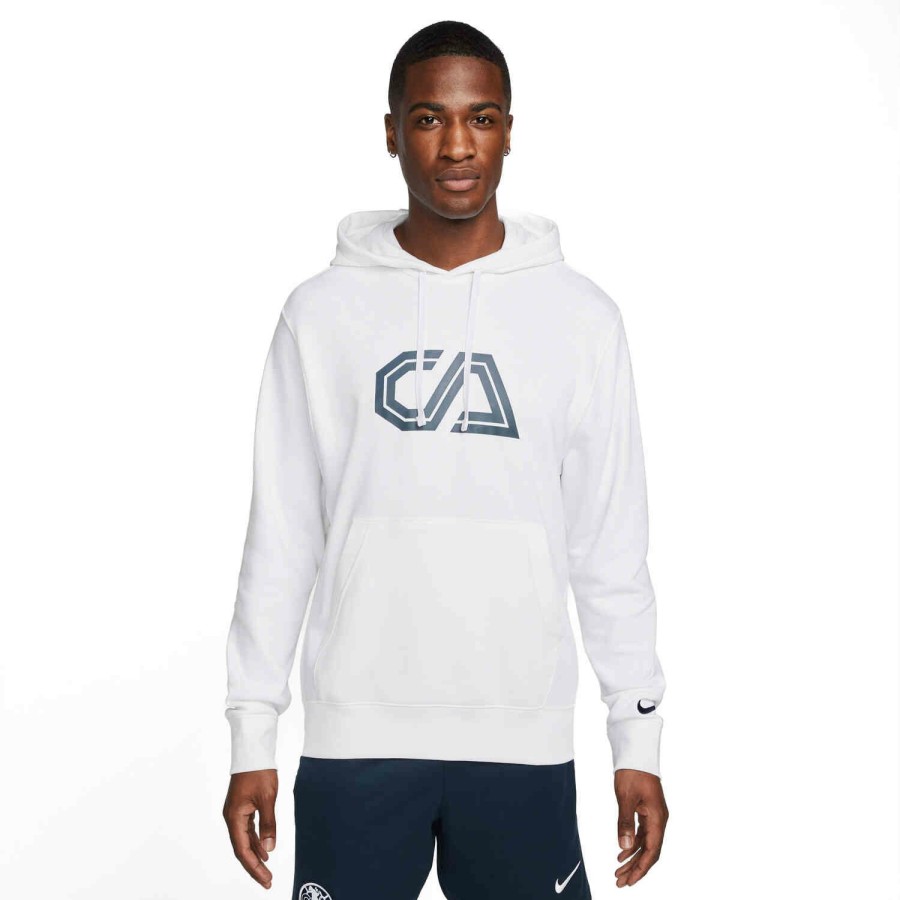 Soccer Apparel * | Nike Club America Fleece Hoodie White/Armory Navy Jackets & Sweatshirts