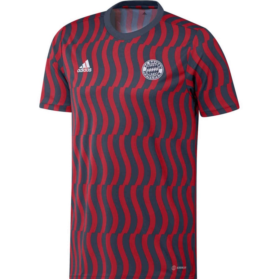 Soccer Apparel * | Adidas Bayern Munich Pre-Match Top Crew Navy/Scarlet Soccer Shirts