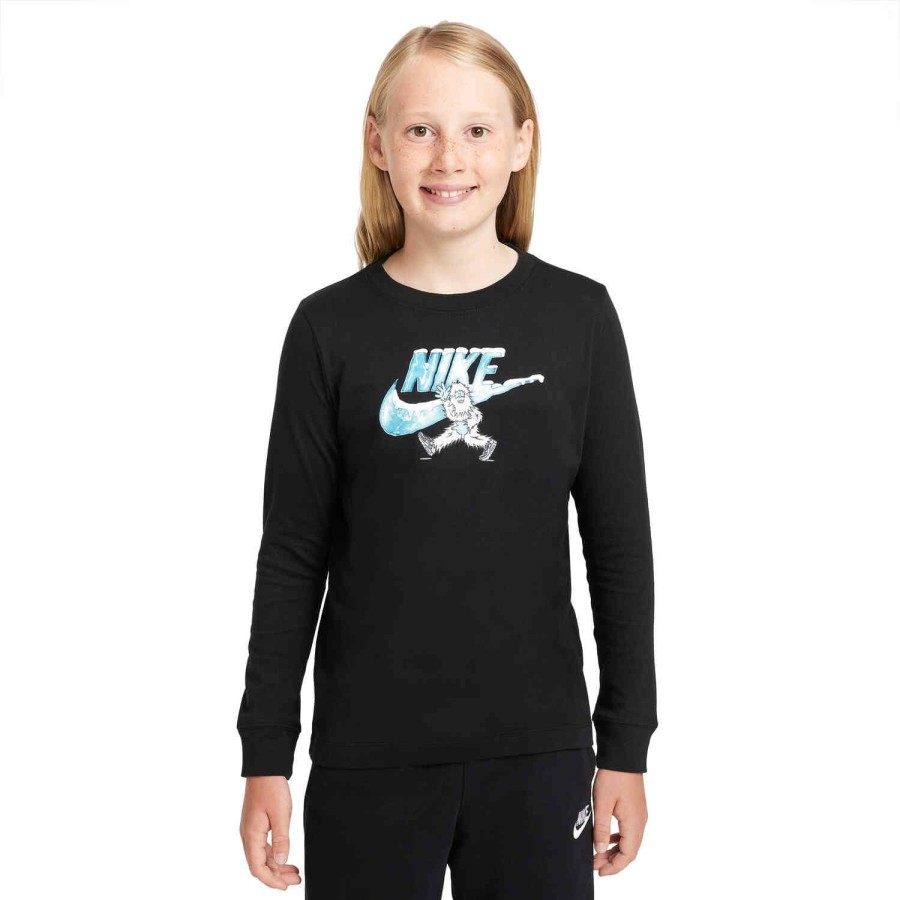 Soccer Apparel * | Kids Nike Swoosh-Yeti L/S Tee Black Soccer Shirts