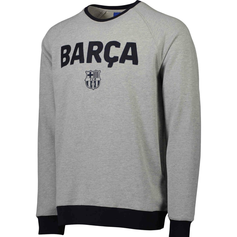 Soccer Apparel * | Barcelona Raglan Crew Heather Grey Jackets & Sweatshirts