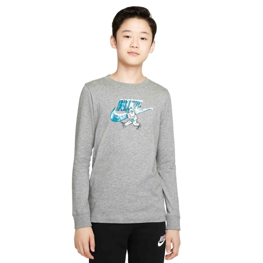 Soccer Apparel * | Kids Nike Swoosh-Yeti L/S Tee Dk Grey Heather Soccer Shirts