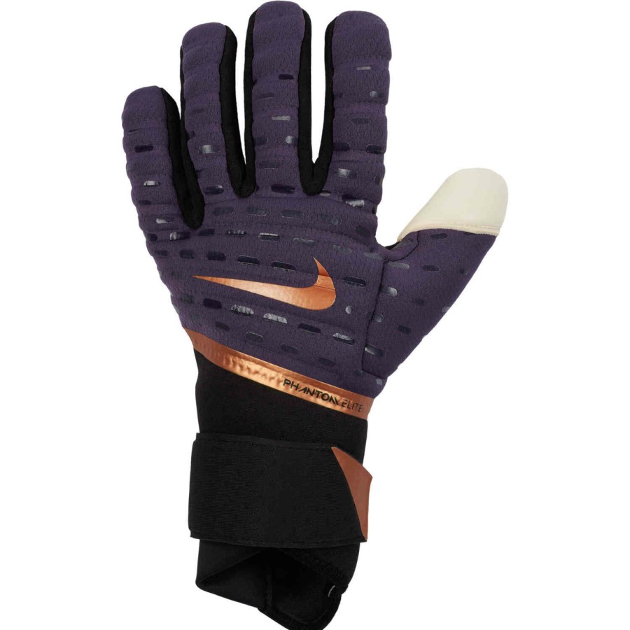 Soccer Equipment * | Nike Phantom Elite Goalkeeper Gloves Dark Raisin & Black With Metallic Copper Soccer Equipment