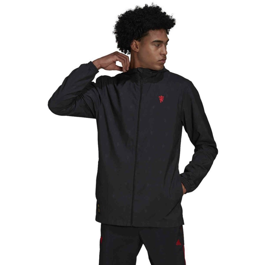 Soccer Apparel * | Adidas Manchester United Windbreaker Jacket Black Jackets & Sweatshirts