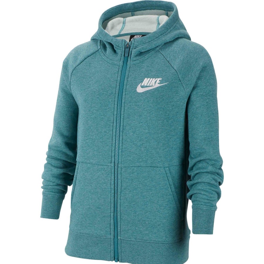 Soccer Apparel * | Girls Nike Fleece Full-Zip Hoodie Mineral Teal Jackets & Sweatshirts