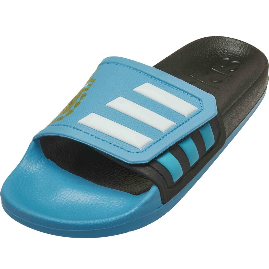 Soccer Shoes * | Adidas Argentina Adilette Tnd Slides Black & White With Light Blue Soccer Shoes