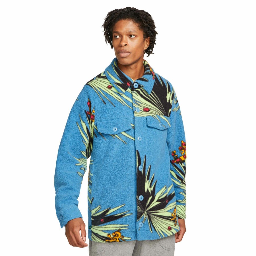 Soccer Apparel * | Nike X Lbj Tropical Sherpa Button-Up Jacket Dutch Blue Jackets & Sweatshirts