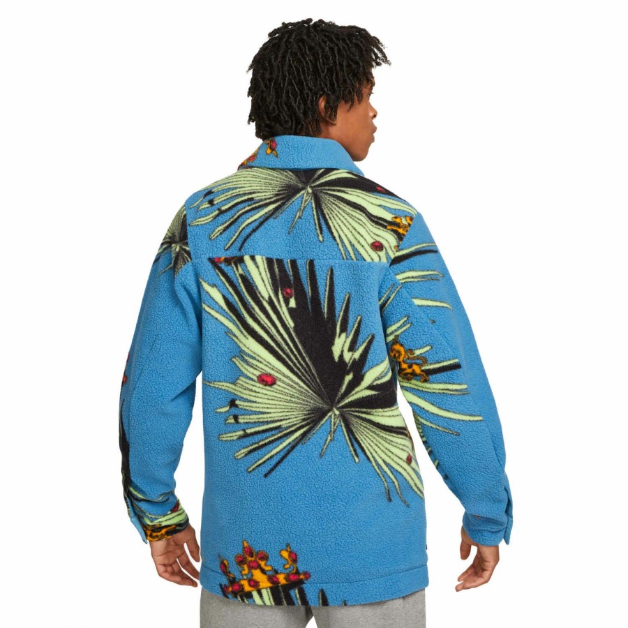 Soccer Apparel * | Nike X Lbj Tropical Sherpa Button-Up Jacket Dutch Blue Jackets & Sweatshirts