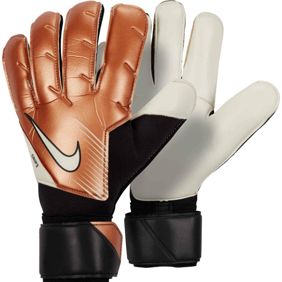 Soccer Equipment * | Nike Grip3 Goalkeeper Gloves Metallic Copper & Black With White Soccer Equipment