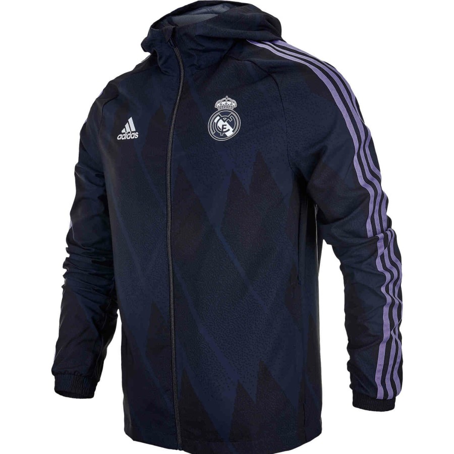 Soccer Apparel * | Adidas Real Madrid Windbreaker Jacket Night Navy Jackets & Sweatshirts