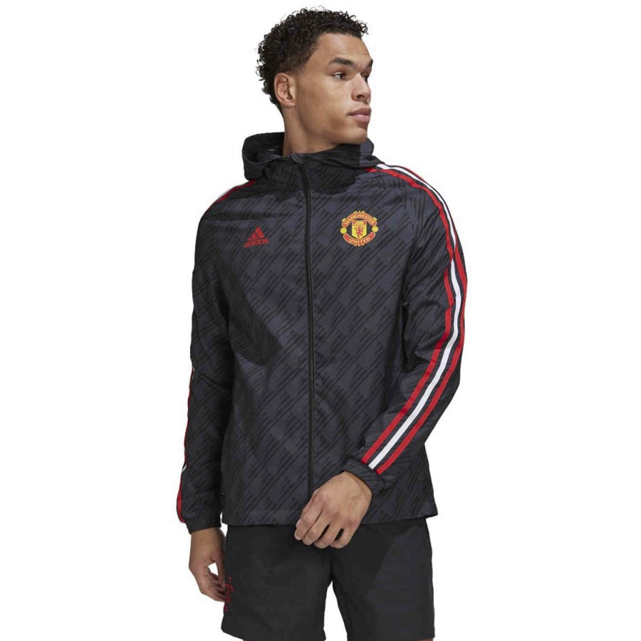 Soccer Apparel * | Adidas Manchester United Windbreaker Jacket Night Grey Jackets & Sweatshirts