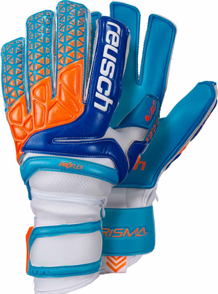 Soccer Equipment * | Reusch Prisma Pro Ax2 Ortho-Tec Goalkeeper Gloves White/Aqua Blue Soccer Equipment