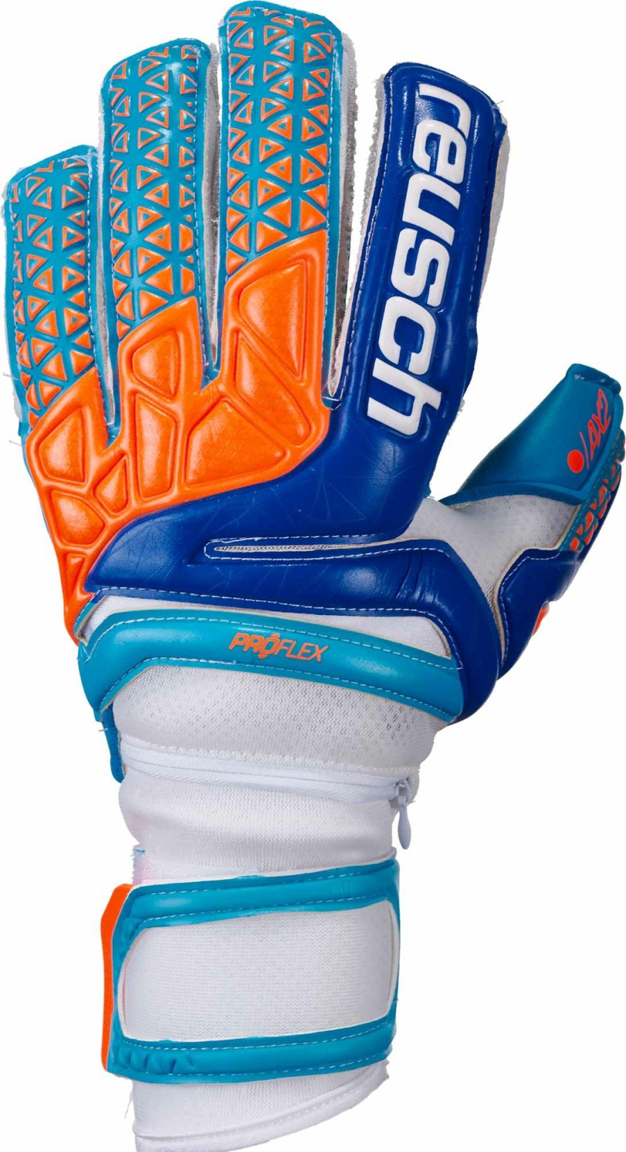 Soccer Equipment * | Reusch Prisma Pro Ax2 Ortho-Tec Goalkeeper Gloves White/Aqua Blue Soccer Equipment