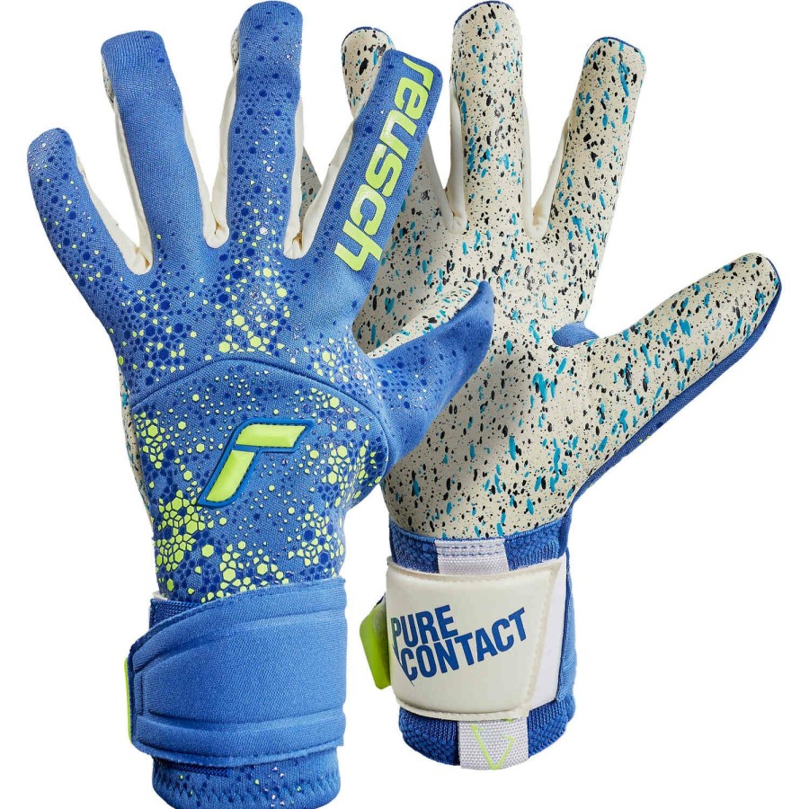 Soccer Equipment * | Reusch Pure Contact Fusion Goalkeeper Gloves True Blue & Safety Yellow Soccer Equipment