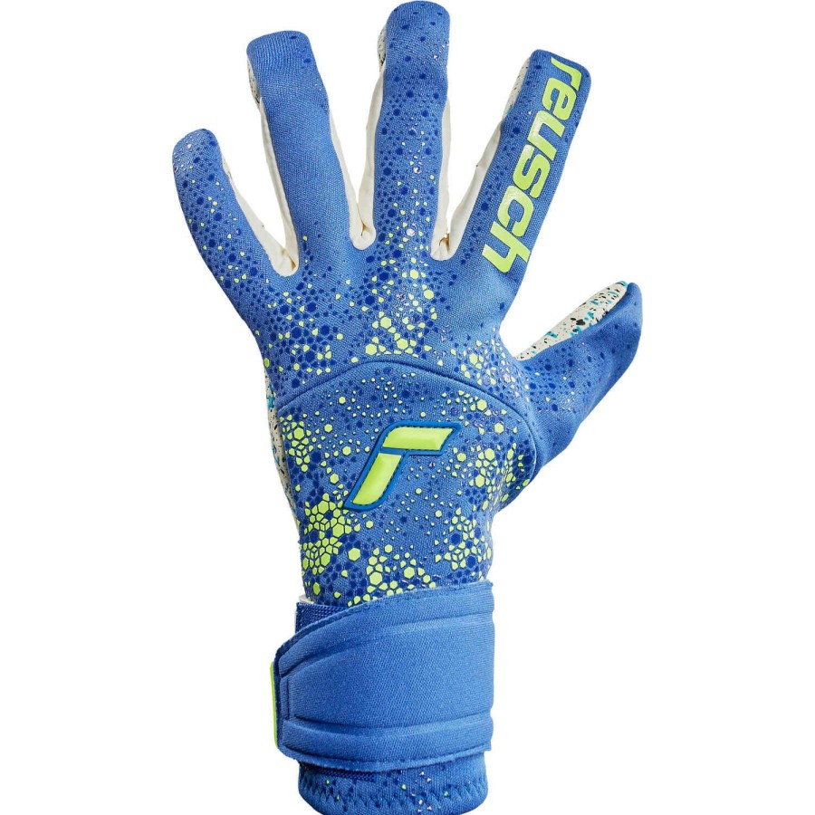 Soccer Equipment * | Reusch Pure Contact Fusion Goalkeeper Gloves True Blue & Safety Yellow Soccer Equipment