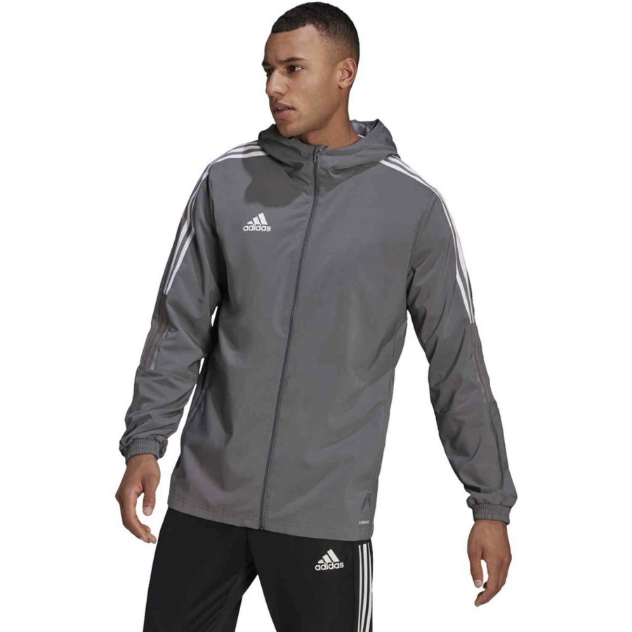 Soccer Apparel * | Adidas Tiro 21 Windbreaker Jacket Team Grey Four Jackets & Sweatshirts