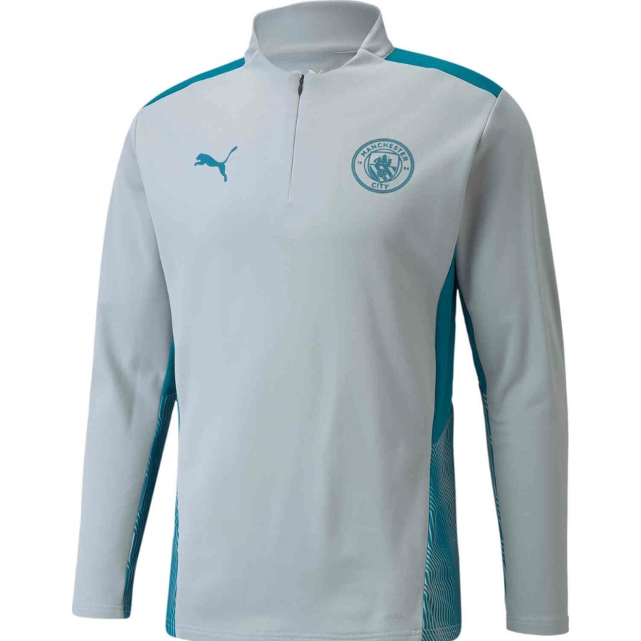 Soccer Apparel * | Puma Manchester City 1/4 Zip Drill Top Quarry/Ocean Depths Jackets & Sweatshirts