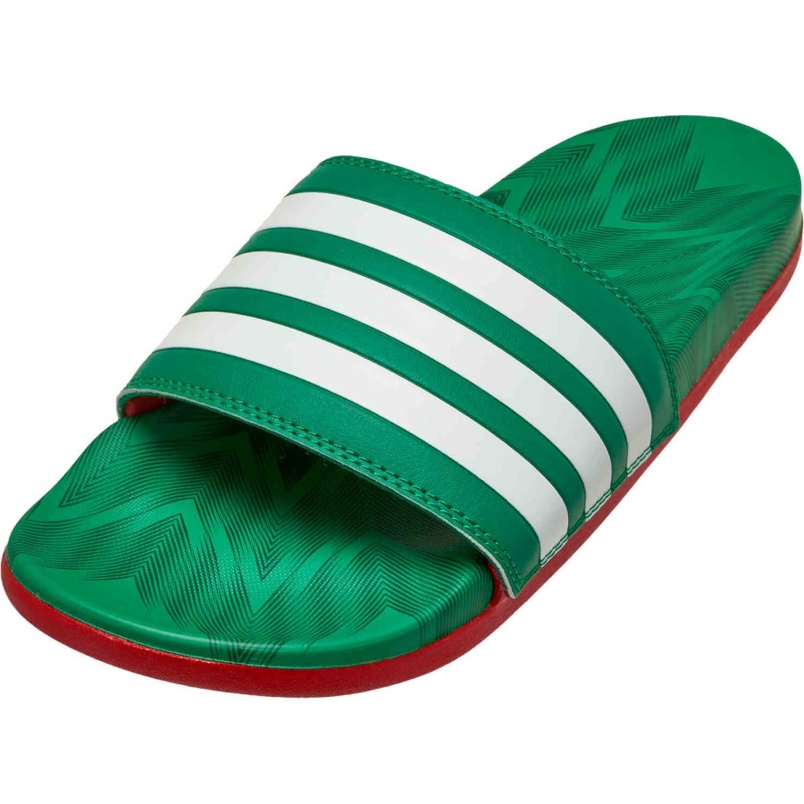 Soccer Shoes * | Adidas Mexico Adilette Comfort Slides Vivid Green & White With Scarlet Soccer Shoes