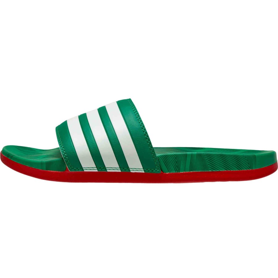 Soccer Shoes * | Adidas Mexico Adilette Comfort Slides Vivid Green & White With Scarlet Soccer Shoes