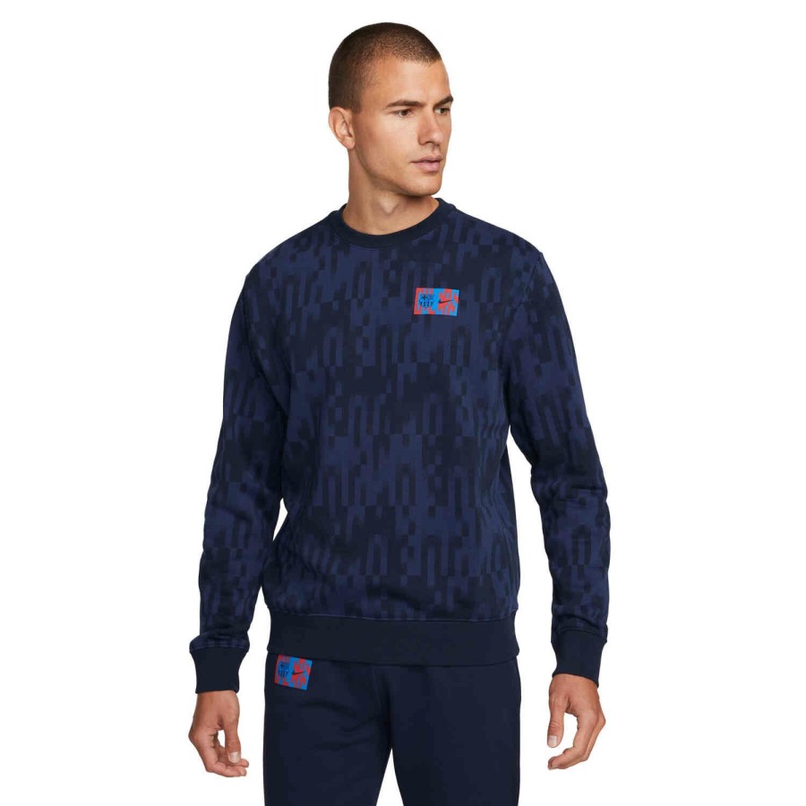 Soccer Apparel * | Nike Barcelona Crew Midnight Navy/Obsidian/Signal Blue/Obsidian Jackets & Sweatshirts