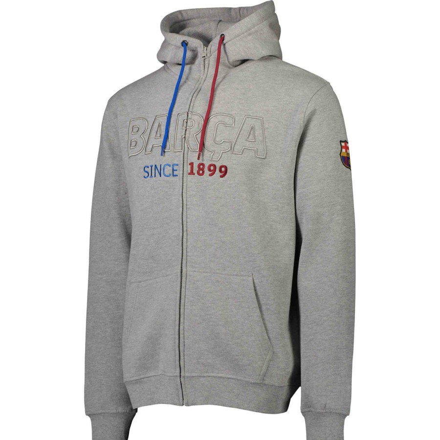 Soccer Apparel * | Barcelona Full-Zip Hoodie Heather Grey Jackets & Sweatshirts