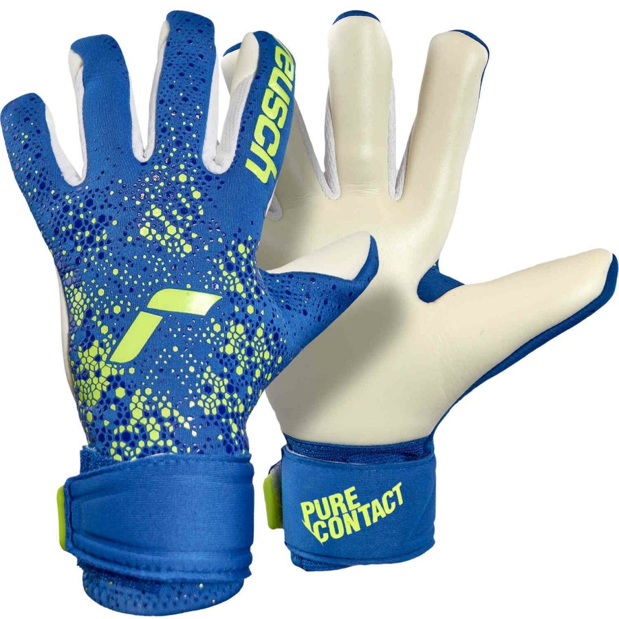 Soccer Equipment * | Kids Reusch Pure Contact Silver Goalkeeper Gloves True Blue & Safety Yellow Soccer Equipment